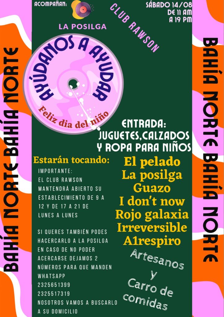 El sábado habrá un festival en Bahia Norte para recaudar ropa y juguetes por el Día de las Infancias