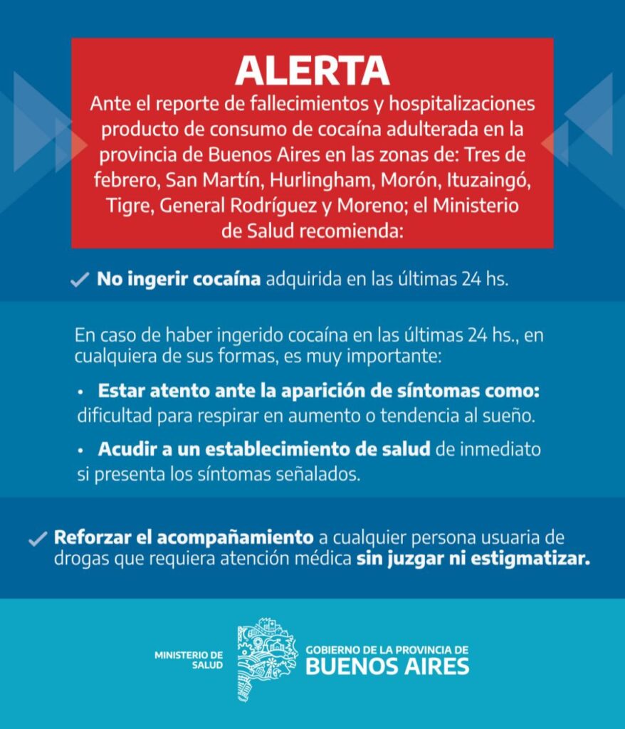 Cocaína adulterada: emiten alerta epidemiológica en la provincia de Buenos Aires 1 Cocaína adulterada: emiten alerta epidemiológica en la provincia de buenos aires