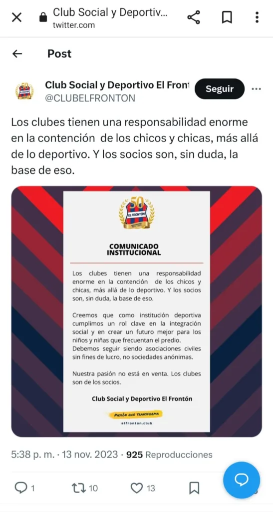 El frontón: "nuestra pasión no está en venta, los clubes son de los socios"