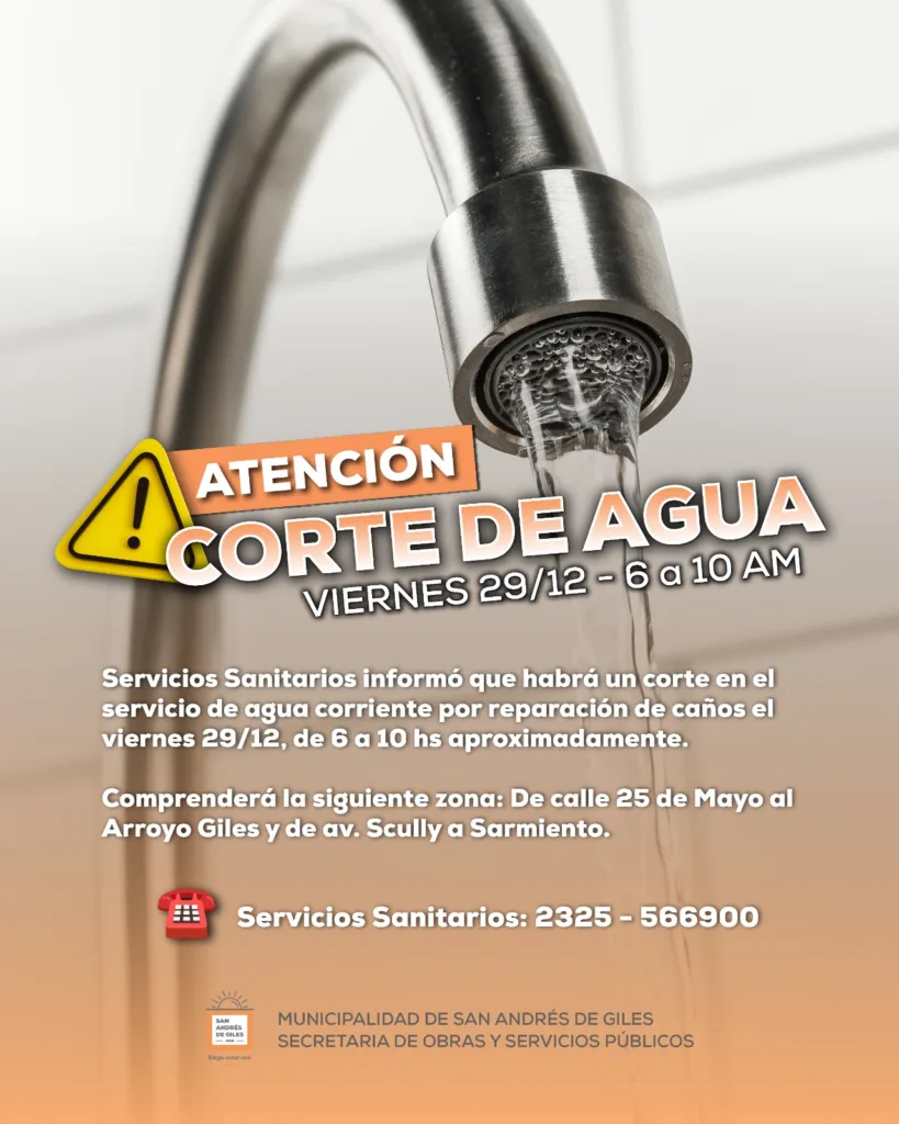 Mañana habrá corte de agua en el centro gilense