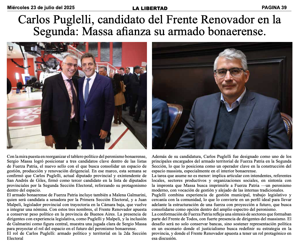 De "carlitos" a "operador clave", así se publicita el diputado puglelli en los medios