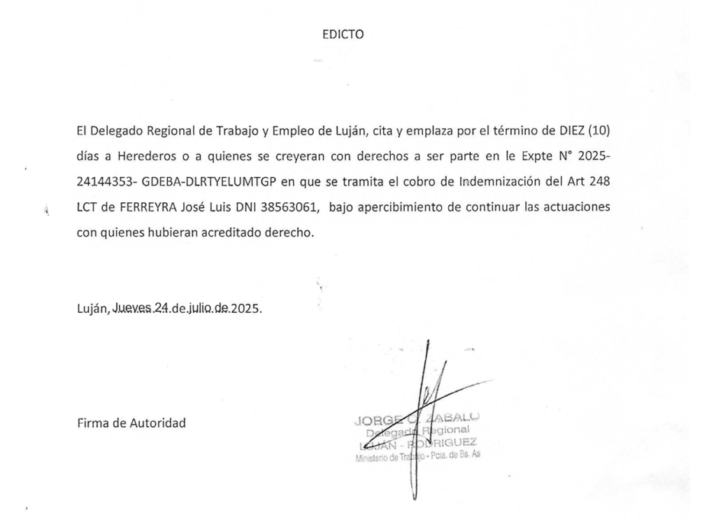 Publicación de edicto - regional de trabajo y empleo de luján