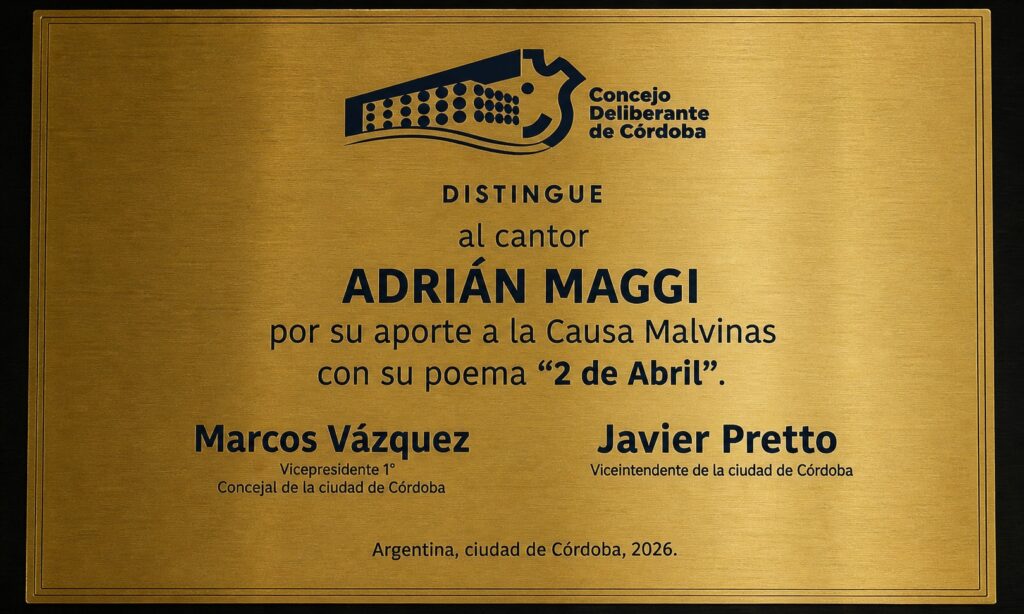 Adrián maggi fue distinguido en córdoba por su canción "2 de abril"